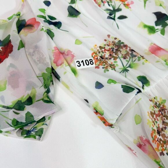 Calvin Klein Maxi Dress Women 14 Floral Chiffon Belted Flowing Spring Feminine - Picture 7 of 9